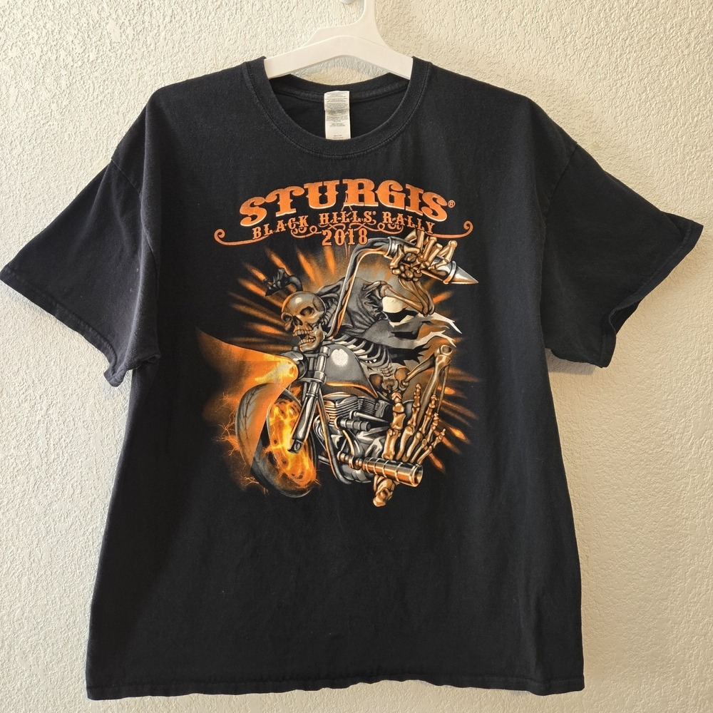 Sturgis Black Hills Rally 2018 Skeleton Motorcycle Graphic T Shirt XL Biker Tee